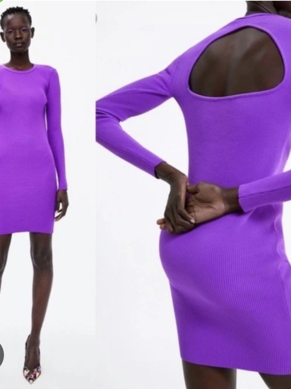 Zara Purple Long-Sleeve Mini Dress - Picture 2 of 4
